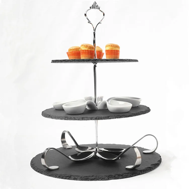 Fruit Dish Cup Cake Holder Cake Stand Slate Plate Rack Double Fruit Stand West Point Tray Creative Slate Dessert Stand