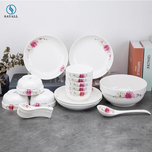 Savall HoReCa 20 pc 22 pc ODM  flower pattern ceramic new bone china tableware sets porcelain dinner set hotel restaurant