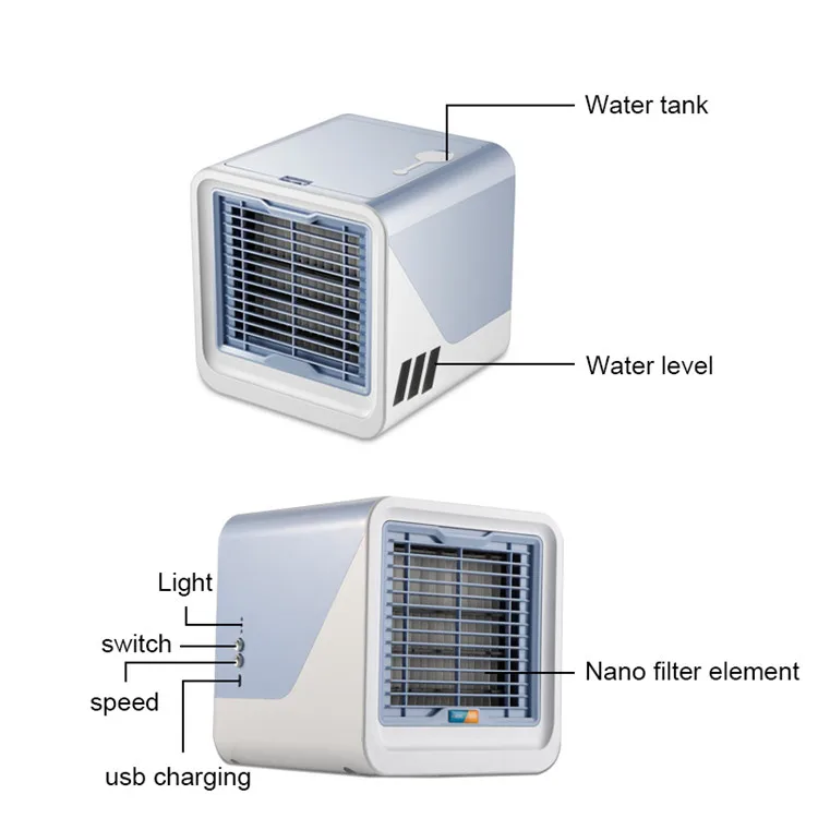 Home Office Personal Space Usb Rechargeable Portable Air Cooler With Led Breathing Light