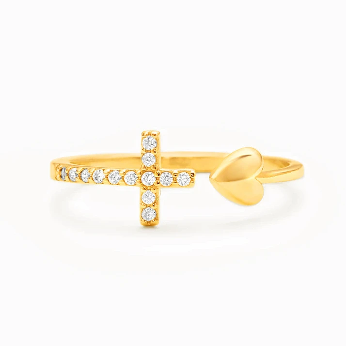 Trending Heart opening rings 925 sterling silver gold plated Zircon Cross Rings for women