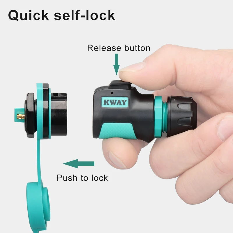 KWAY quick lock power connector male plug and female nut socket outdoor lighting LED signal M16 waterproof connector