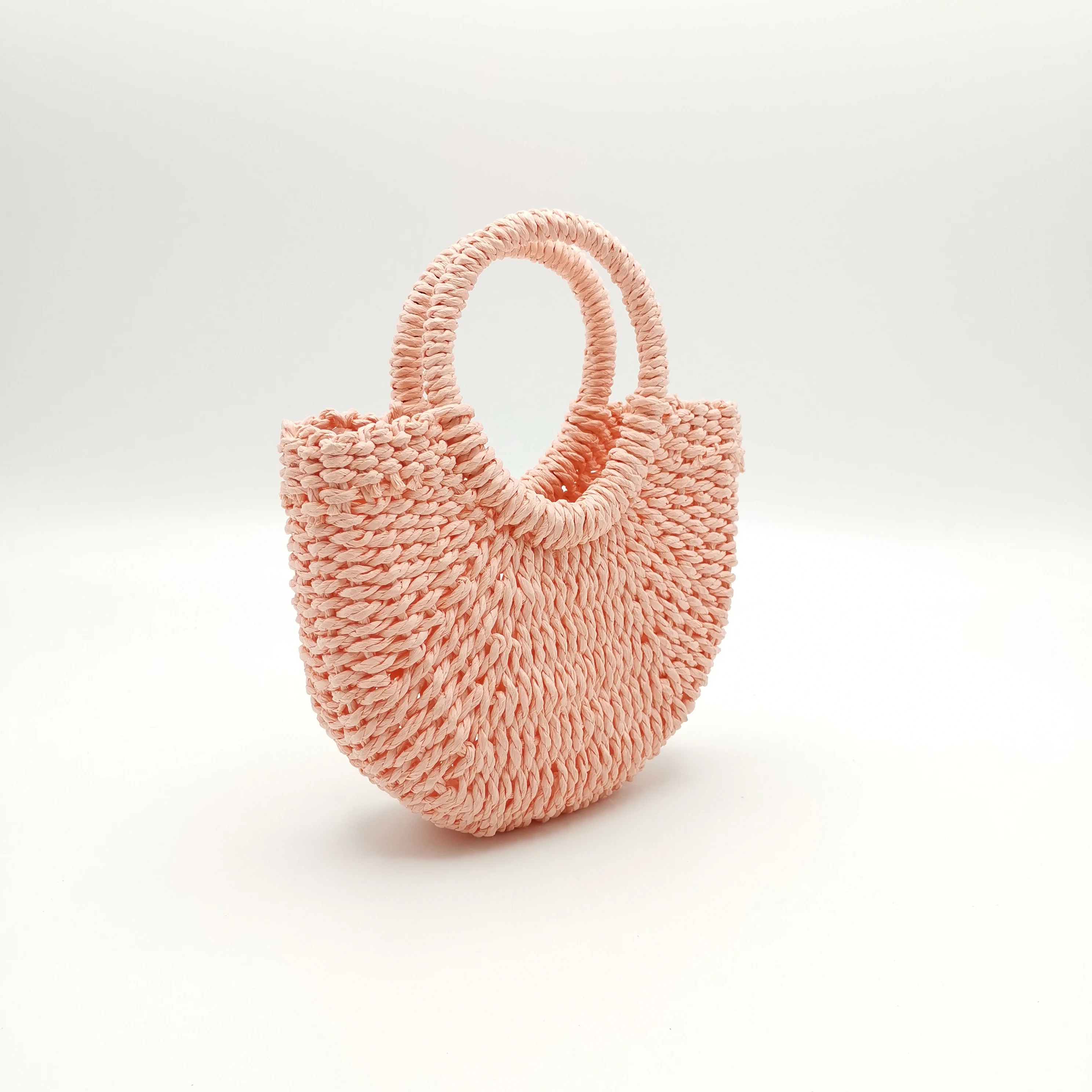 Pink Mini Straw Tote Bag Summer Beach Shoulder Bag Handmade Straw Woven Handbag for Kids