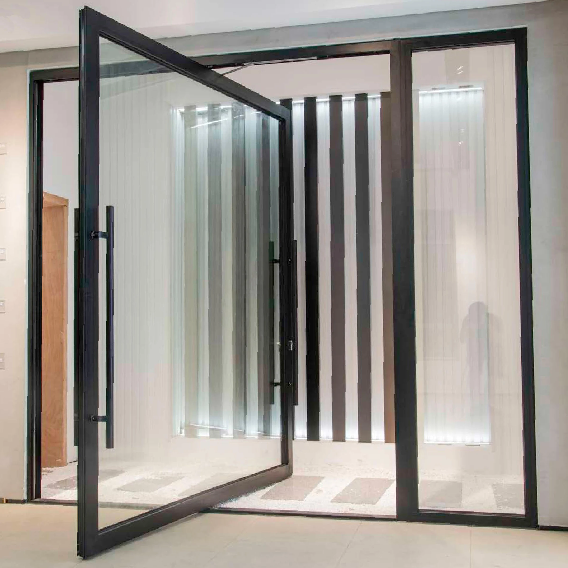 Modern minimalist look color options available aluminum alloy frame transparent waterproofing glass door pivot