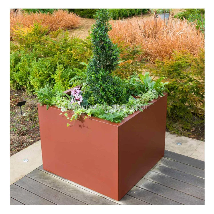 Modern Style Large Corten Steel Metal Planter Boxes/Planting Raised Bed for Outdoor Garden Decoration