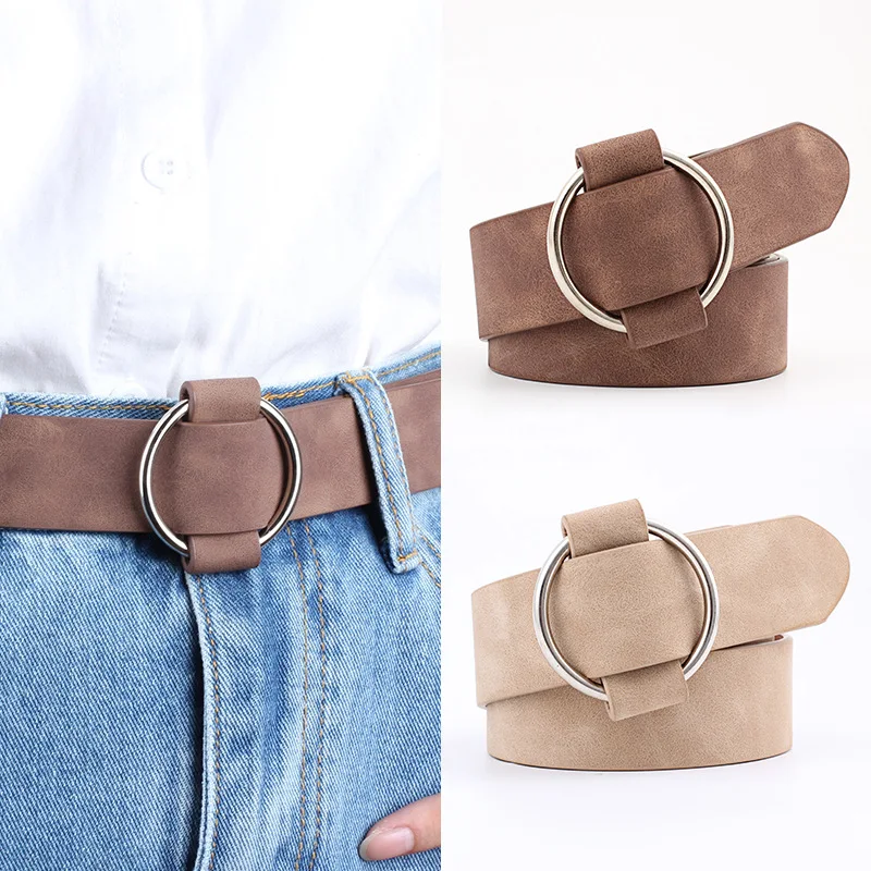 Wholesale 2022 new cheap fashion colorful women teenager round leather belt buckles trendy belt