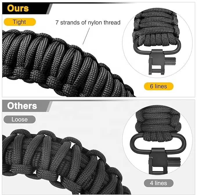 Hunting Sling 550 Paracord with Tri-Lock Swivel Adjustable Length 2 Point Hunting Sling Paracord Strap for Outdoor