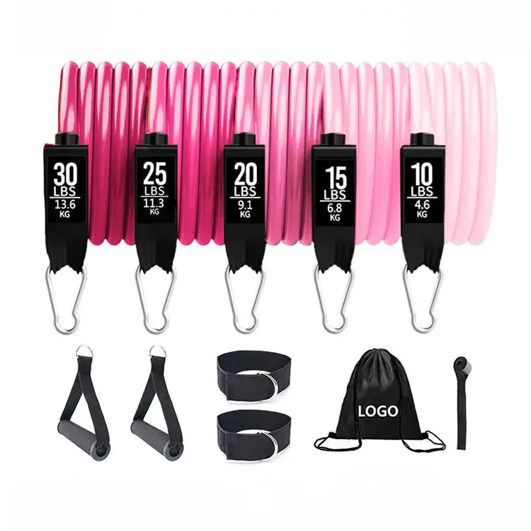 CHENGMO SPORTS 11PCS Resistance Bands Set with Workout Bar Pilates Bar Kit Exercise Elastic Bands with Handles And Door Anchor