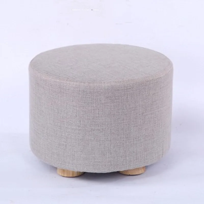 Modern Round Ottoman Foot Rest  four-legged Stool Pouf Ottoman with Linen Fabric and Non-Skid
