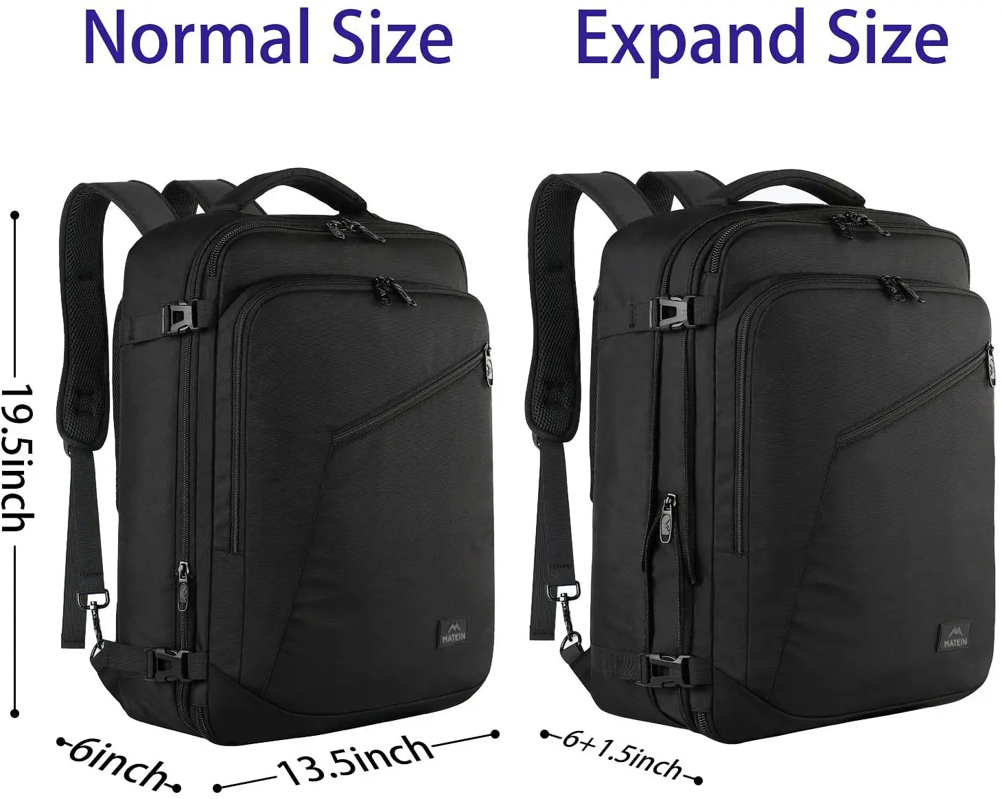 Expandable Anti Theft Carry On Bag Airplane Approved Weekender Bagpack Durable Black Travel Laptop Backpack