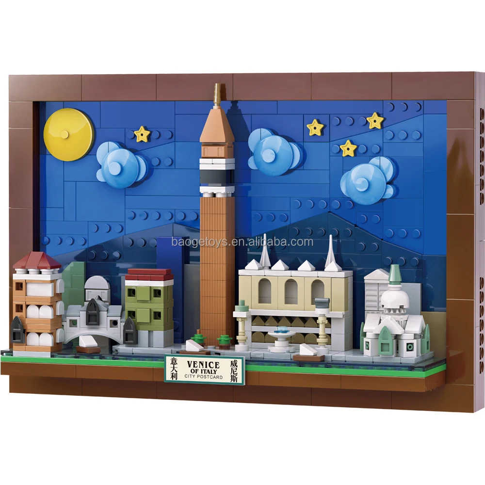 City postcard wall arts Skyline italy venice gift souvenir  brick building block set toy