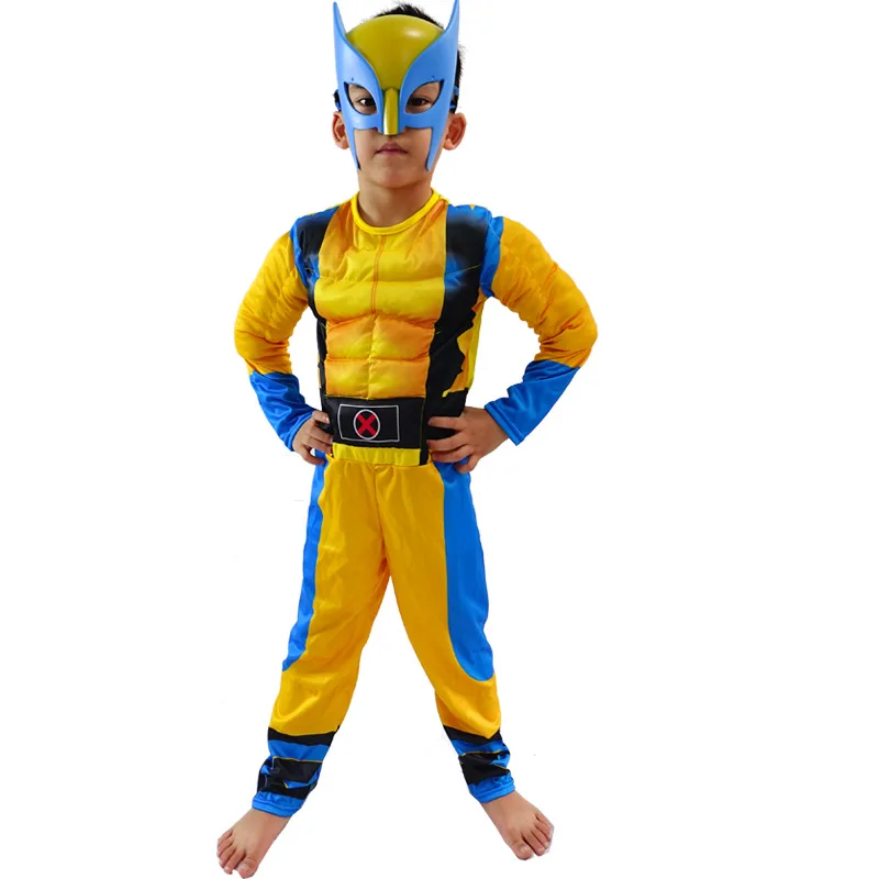 Hot sale wolverine costume with claws muscle children kids halloween costumes super hero tv&movie cosplay costume jumpsuit mask