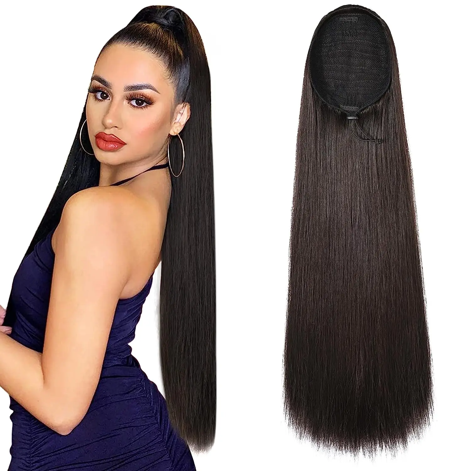 FUJIA 28#34; Ponytail Extensions Drawstring Long Straight  Pony Tail Natural Soft Clip in Hair Extension Synthetic Heat Res