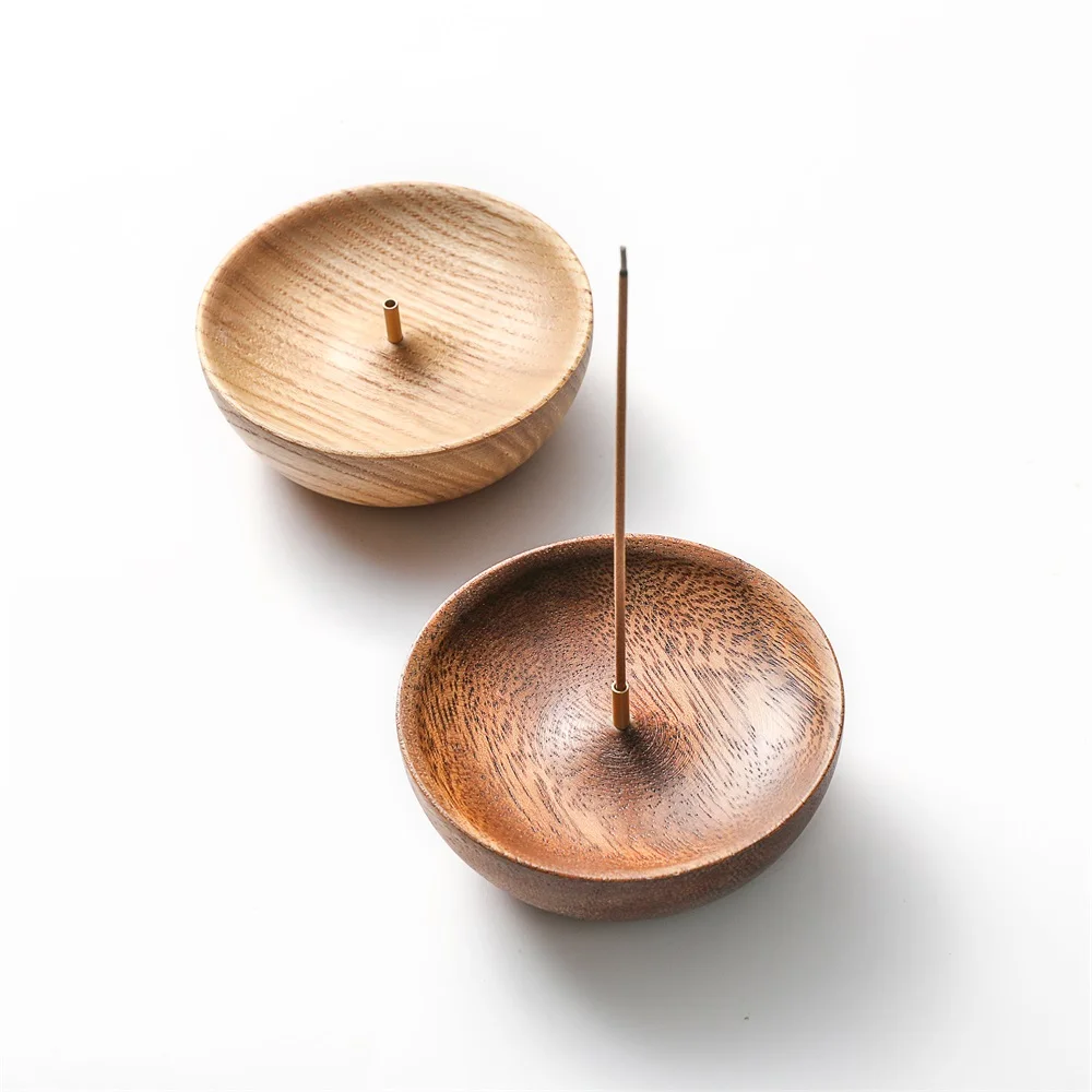 Maxery 2023 Solid Wood Base Incense Holder High Quality Walnut/Ash wood Brass Incense Stick Holder Home Decoration