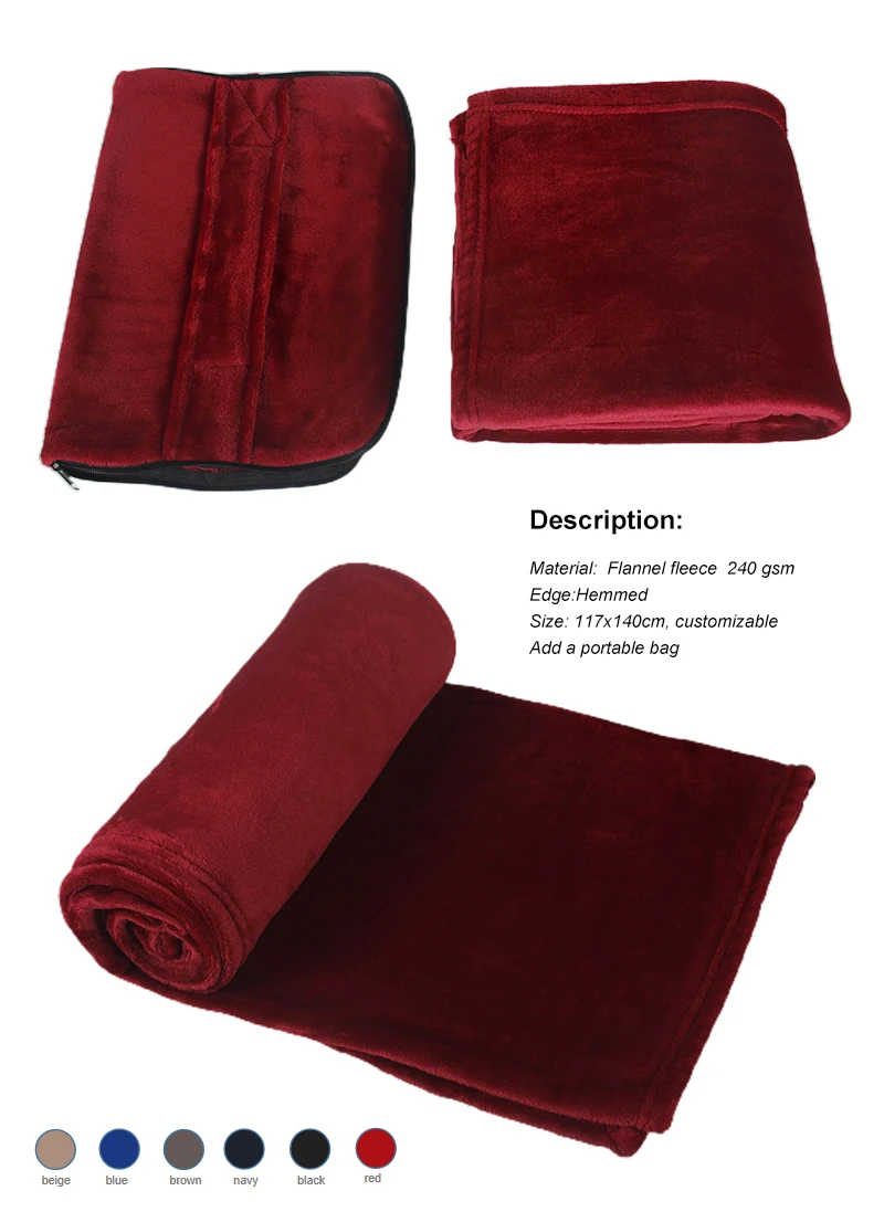 ECO-Friendly Travel Blanket and Pillow 2 in 1 Airplane Blanket with Soft Bag Pillowcase Hand Luggage Sleeve and Backpack Clip