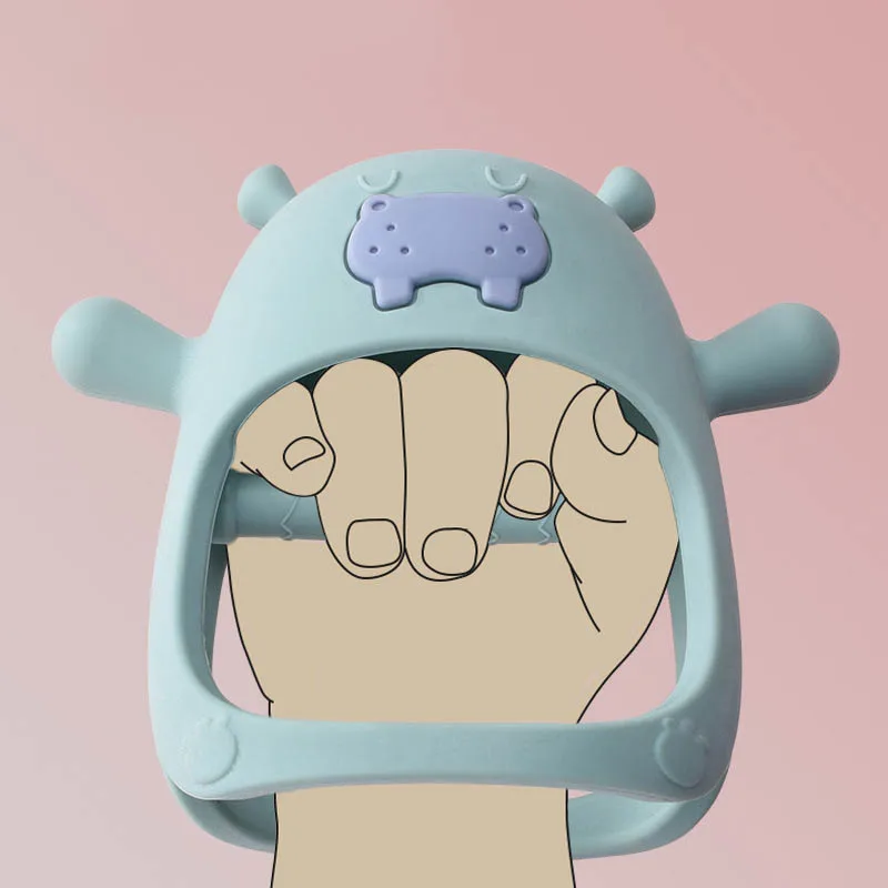 Hippo Buddy Anti-dropping Infant Chew Teething Toys Hand Protection 0-6 Month Soft Silicone Baby Teether