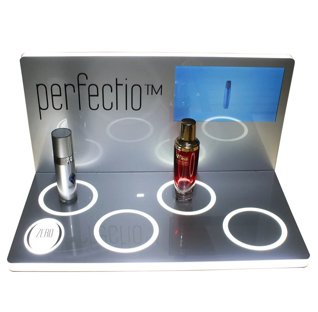 Plexiglass Display Stand Manufacturer Acrylic Video Cosmetics Display Stand LED Lighting Base With Display