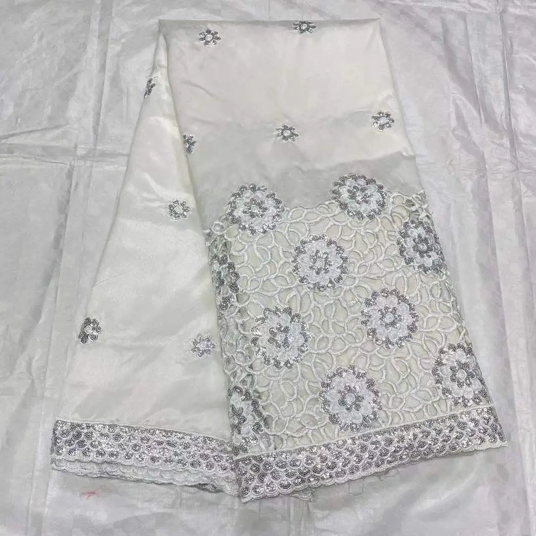 Fashionable White Nigerian George Wrappers African Lace Fabrics Indian George Wrappers For Sale