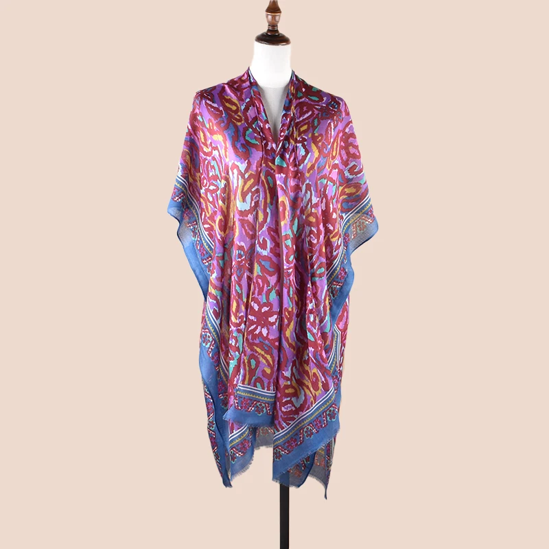 Летний женский тонкий кардиган для защиты от солнца костюм с цветным принтом атласная хлопковая льняная шаль пляжное туристическое полотенце