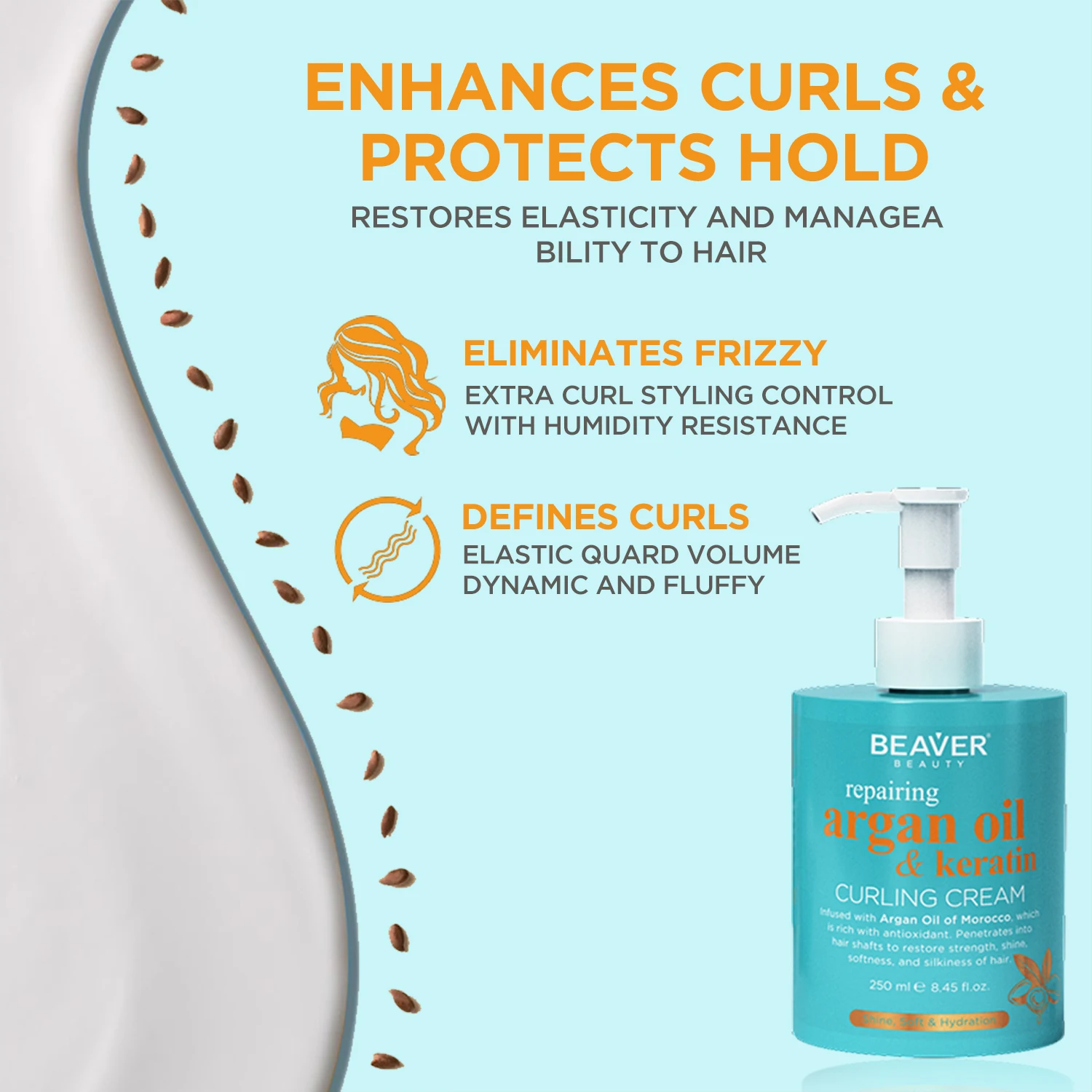 BEAVER Smoothing Keratin Hair Treatment Organic Argan Oil Defining Curl Moisturizing Curling Cream Repair Curly Hair Products