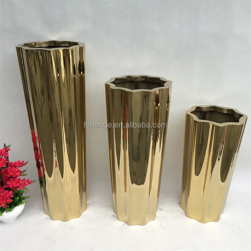 Modern Home Decor Flower Pot Planter / Luxury Modern Gold Large Plant Pot / Hotel Floor Metal Vases