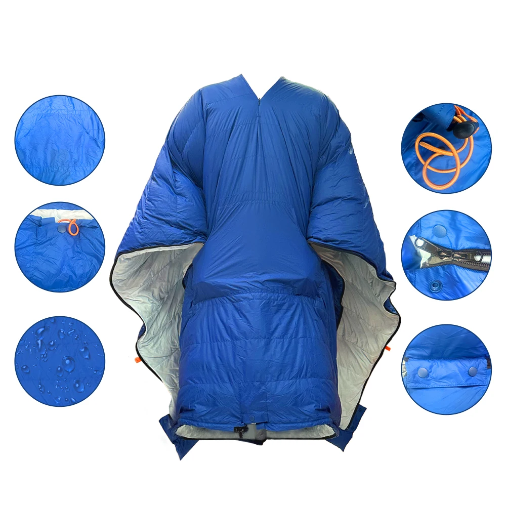 High Quality Nylon Ripstop Waterproof Pluffy Down Sleeping Bag for Adults Used As Cloak Outdoor Camping Hiking