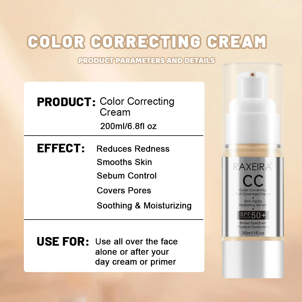 Private Label Cc Cream Foundation Spf 50 Vegan Copper Gluconate Waterproof Color Correcting Full Coverage Cc Cream
