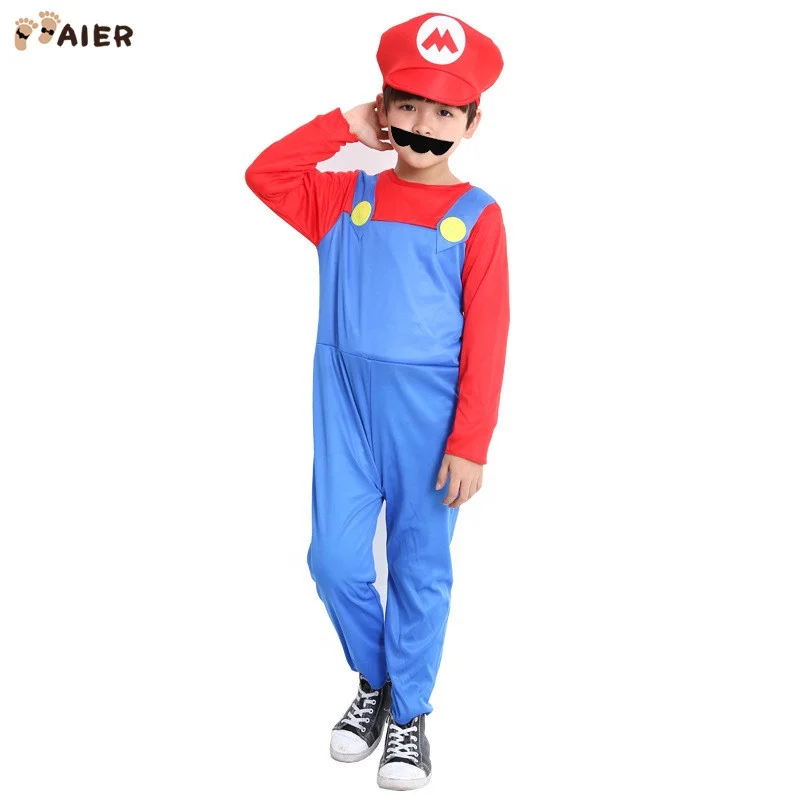 
Halloween Funny Super Mario Luigi Brother Costume With Hat Kids Children Adult Cartoon Fantasia Cosplay Jumpsuit 