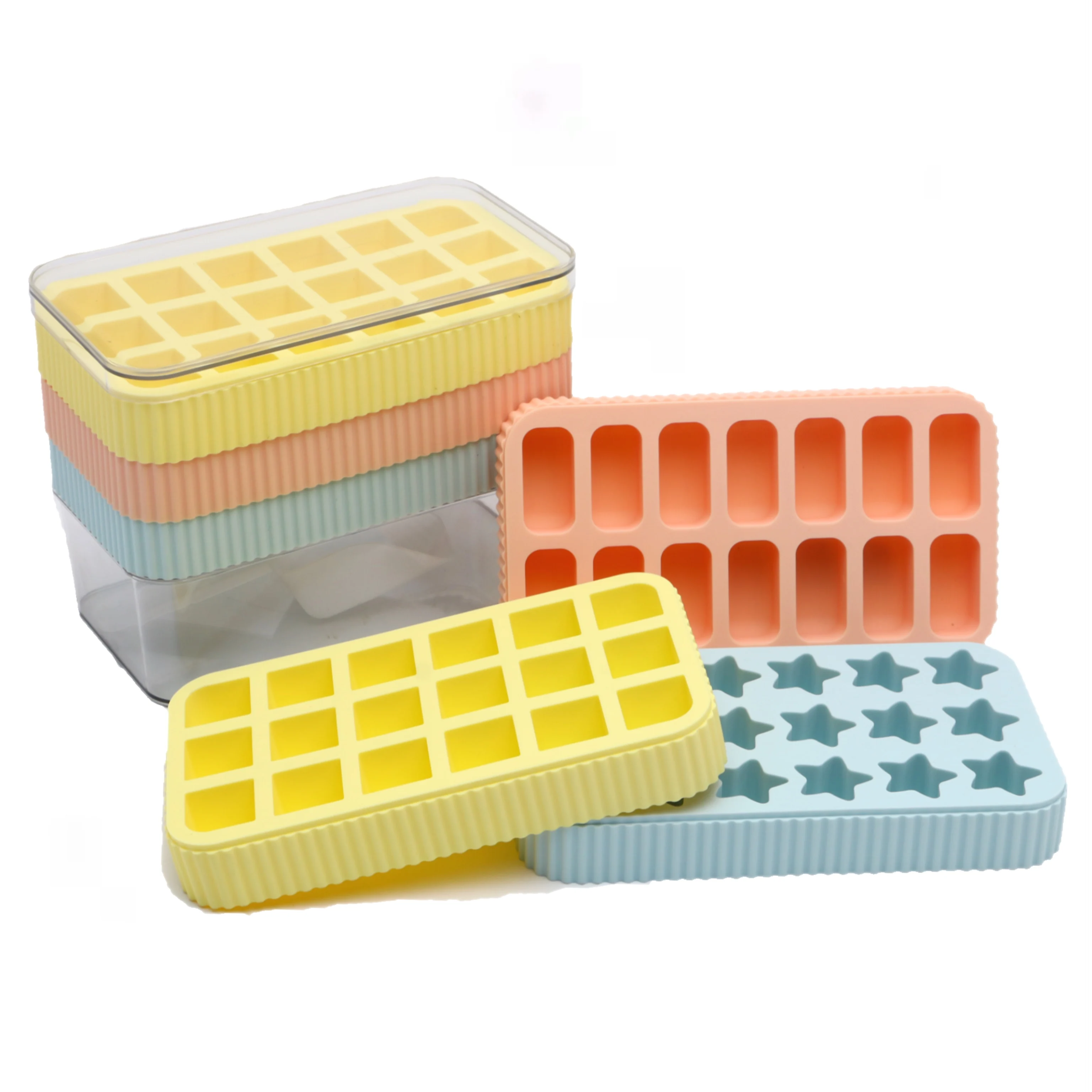 2024 new silicone food container For Freezer ice mold with plastic container Square Ice Cubes tray Molds With Storage Box