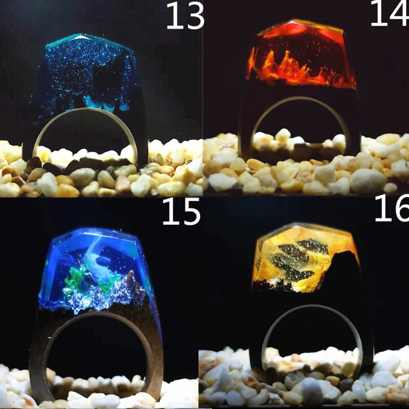 19S100803-Yiwu Wholesale Delicate Forest Resin Waterfall Ring Jewelry Creative Wood Resin Rings For Promotional Gifts