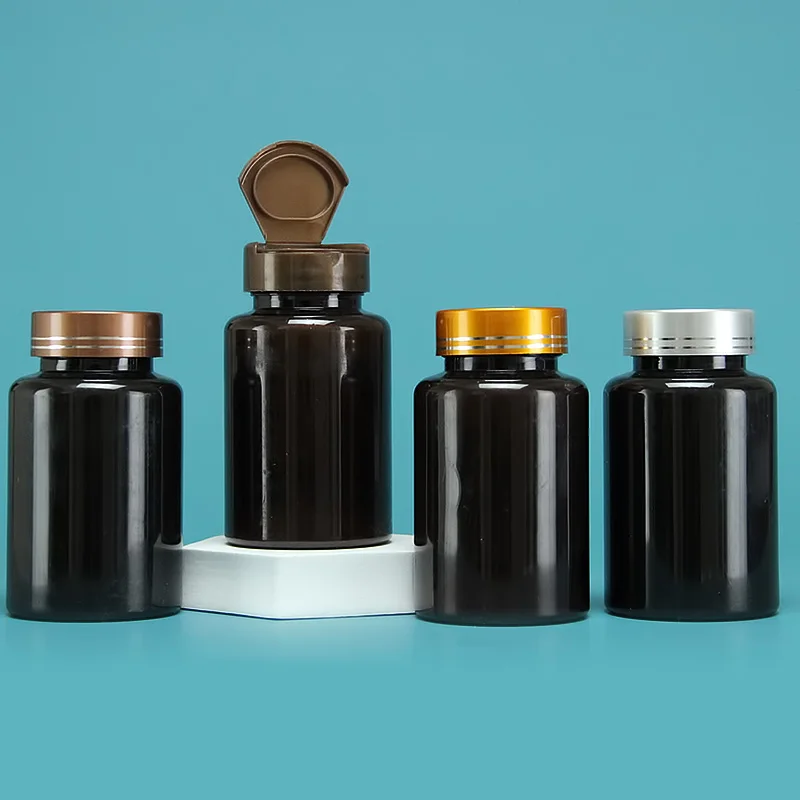 Customized 100ml 150ml 175ml Matte Black Plastic Pharmaceutical Pill Capsule Bottles Vitamin Containers with Screw Cap Tablets