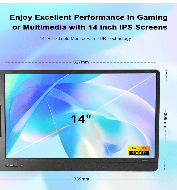 14' dual screen laptop HDR triple portable monitor for laptop FHD IPS hdr laptop screen extender portable