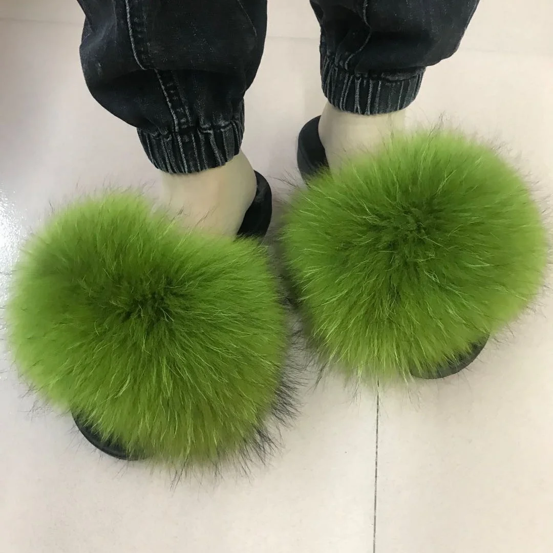 
Custom logo women fur slippers slippers real fox fur full coverage fox fur slipper for women 