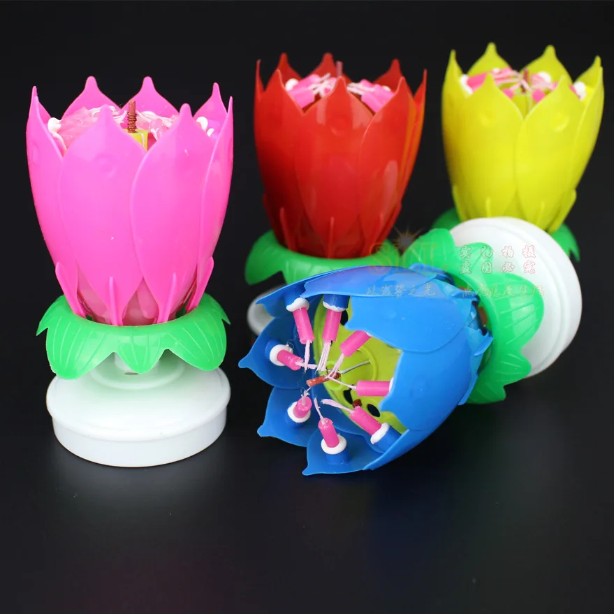 Wholesaler high quality singing sparking rotating lotus flower music birthday candle
