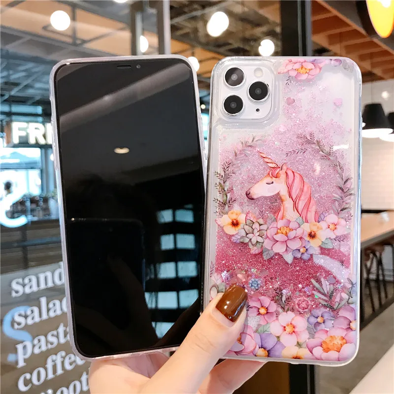 luxury Unicorn wonderland Liquid Quicksand Phone Case for oppo reno 6 4g 5g realme narzo 50a 50I Shockproof Quicksand Cover