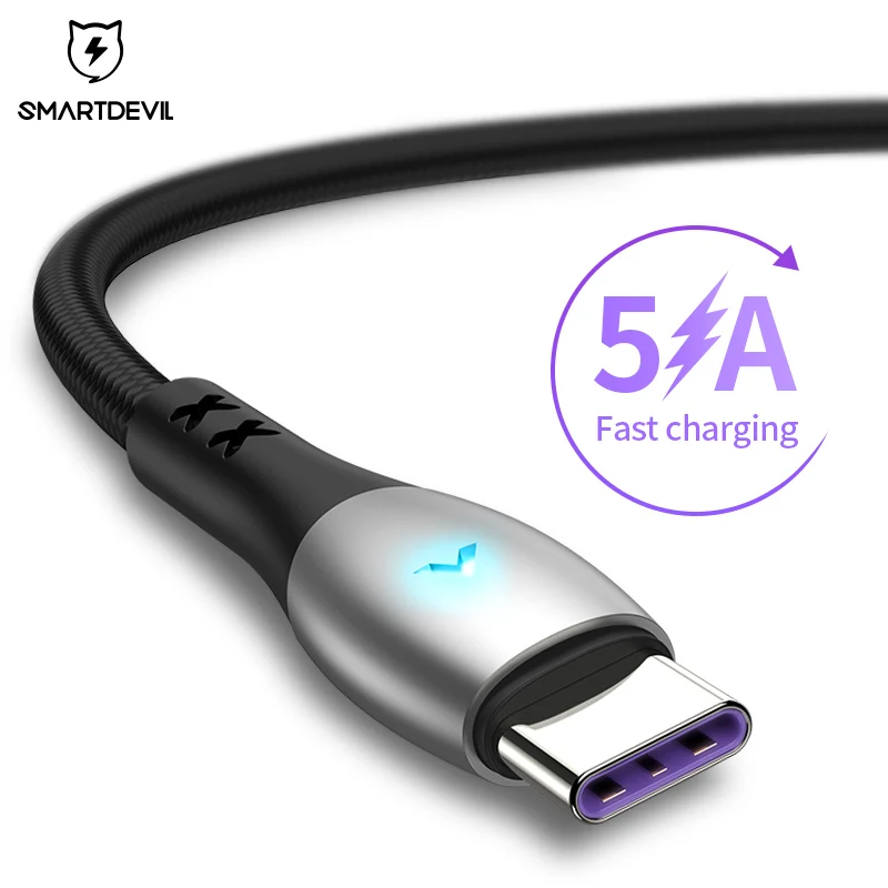  SmartDevil Быстрая зарядка USB C Type кабель 5A для Huawei Lite рro зарядный передачи данных P20 Samsung S9 Кабель-адаптер