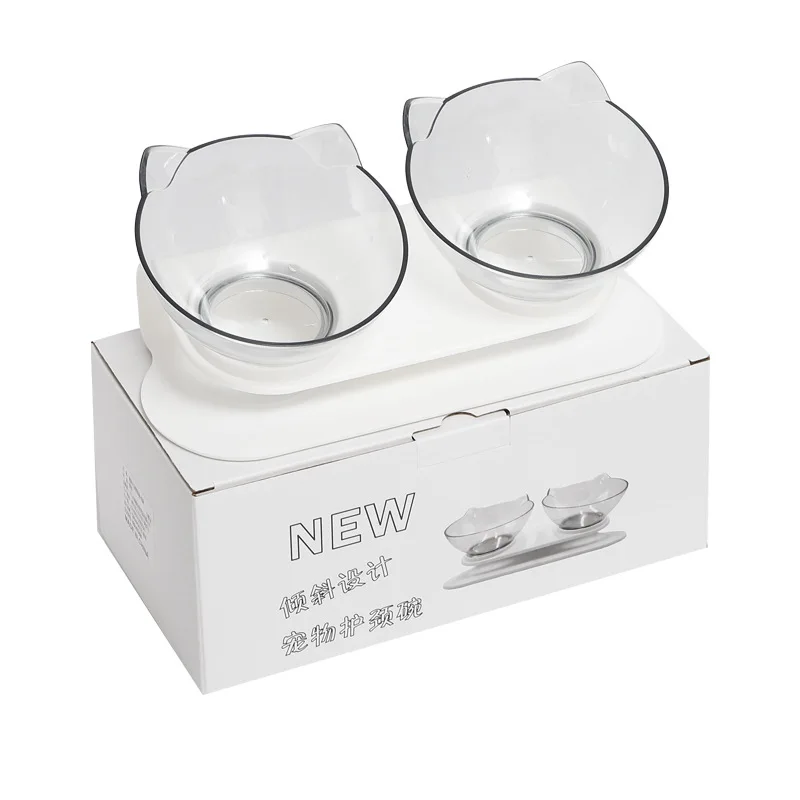 
Transparent cat feeding and drinking double bowls cat bowl protect neck cat bowl 