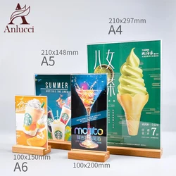 Wholesale price custom Table Sign Display Holders acrylic card display holder with wooden stands