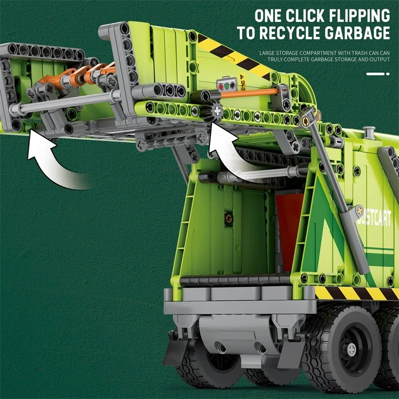 Reobrix 22022 Electric Remote Control Engineering Compressed Garbage Truck Model DIY Plastic Building Block Brick Sets Toys