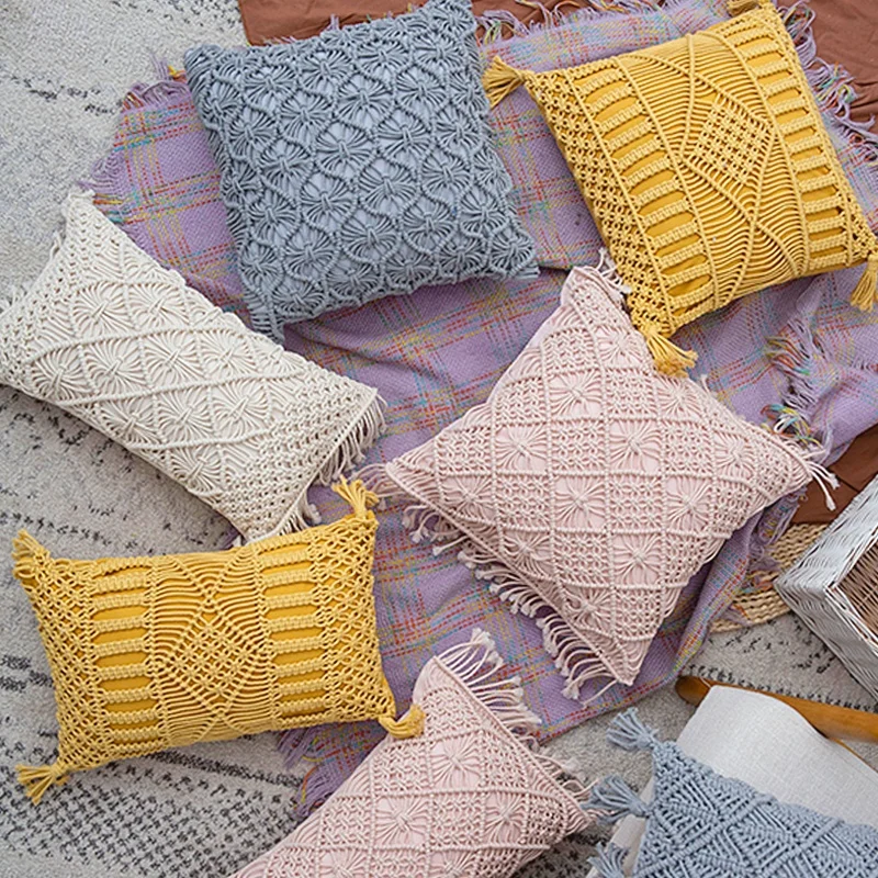 2022 New high quality boho bohemian style home decorative pillow case cover hand made cotton woven macrame cushion covers decor