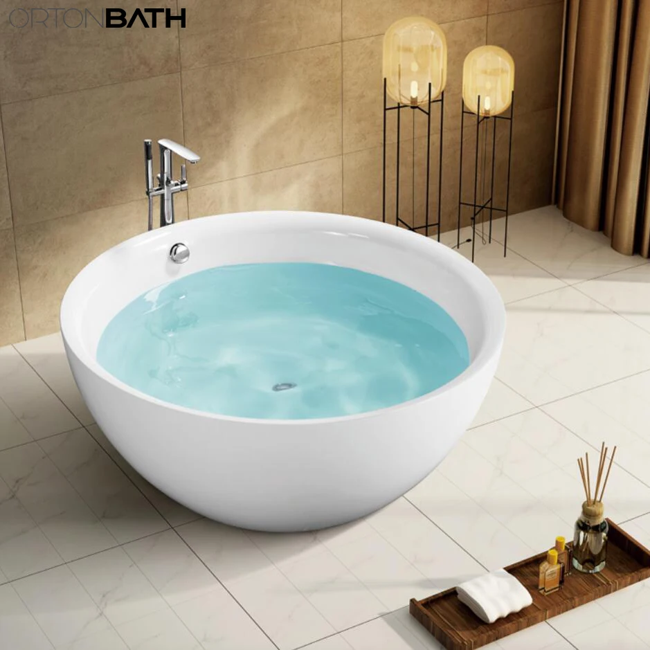 ORTONBATH Round Soaking Adult Acrylic Freestanding Hot Swim SPA Bathtub Bath Tub Plastic Sanitary Ware Bathtub with LED Light