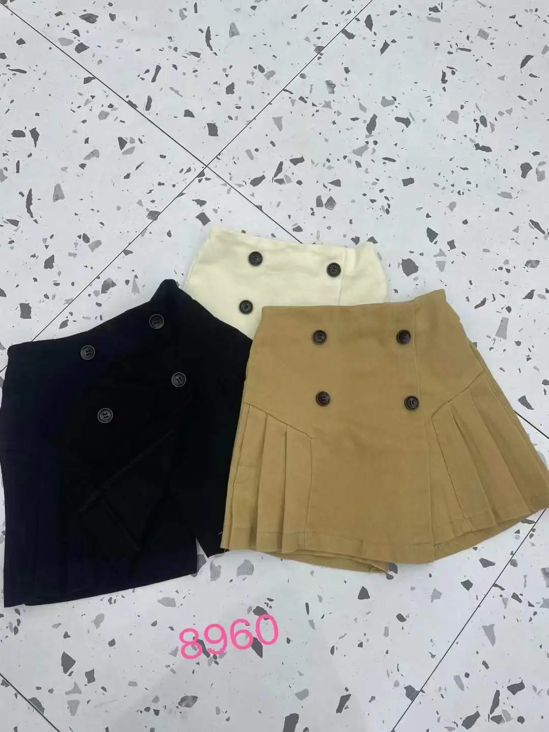 girls short skirts with pockets kids solid color cotton skirt