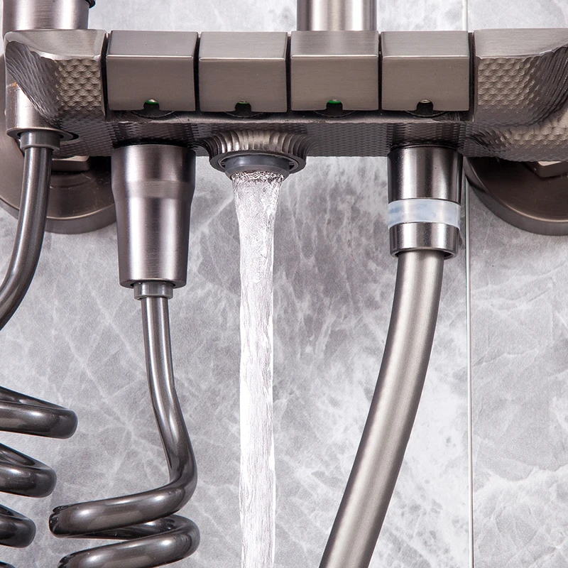 2024 New Design Full Copper Piano Keys Shower Gun Gray Piano Shower Set Modern Hot Selling Brass Body SS 304 Pipe ABS Sprayer