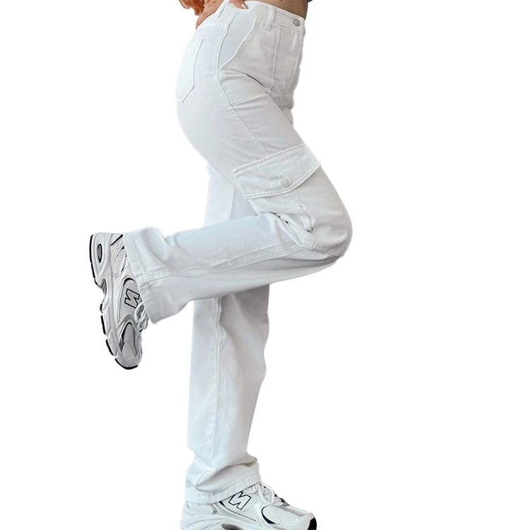 Custom OEM Manufacturer Vintage Pockets High Waist Streetwear baggy Casual ladies Long parachute Cargo Pant for women Trousers