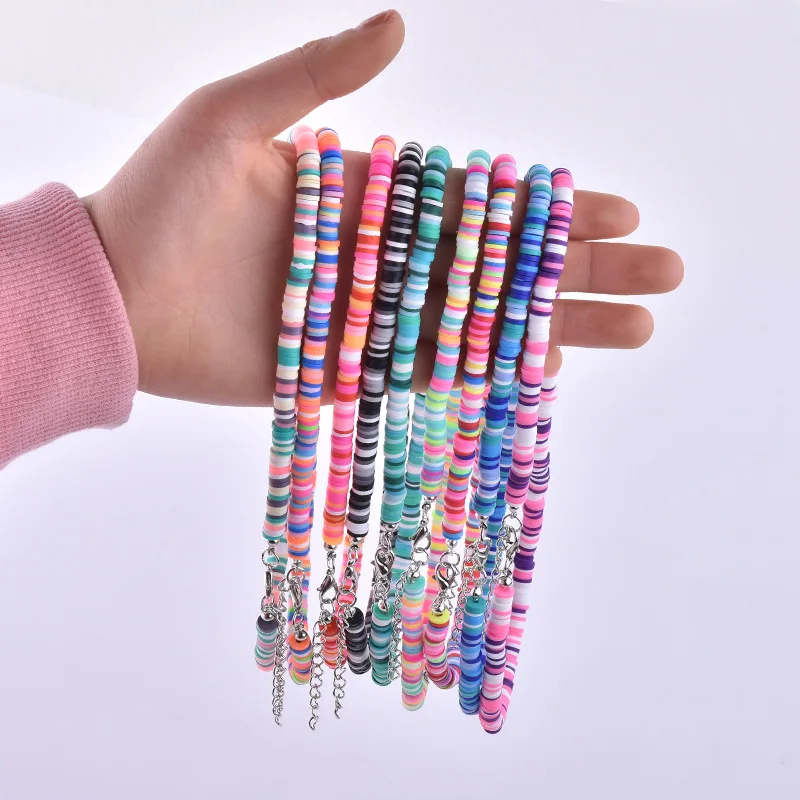 Boho Summer Beach Handmade Multi Color Heishi Polymer Clay Beaded Necklace Choker For Women Men