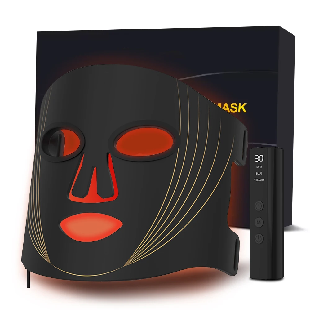 3 Color LED Light Therapy Silicone Facial Mask Hand-held Red Blue Yellow Light Photon Beauty Skincare Anti-Aging Wrinkle