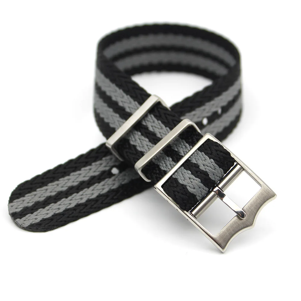 Luxury 1.6MM Woven Mens Fabric SharkTooth Strap Bracelet 20mm 22mm Custom Striped Nylon Watch Band For Watch