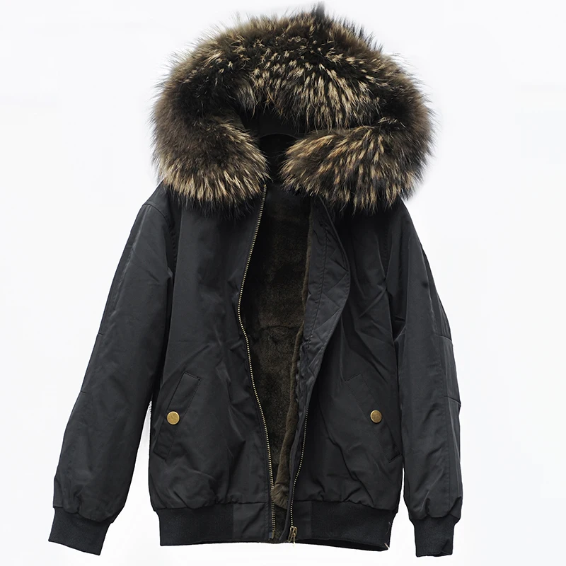 CX-G-P-06N Winter Warm Rex Rabbit Fur Lined Bomber Jacket Women