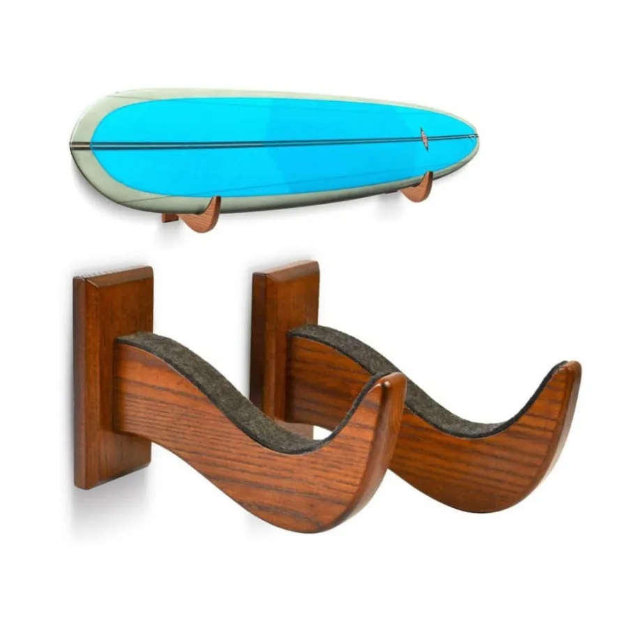 Brown Ash Tree Wood Display Snowboard Wake board Holder Hooks Surfboard Rack