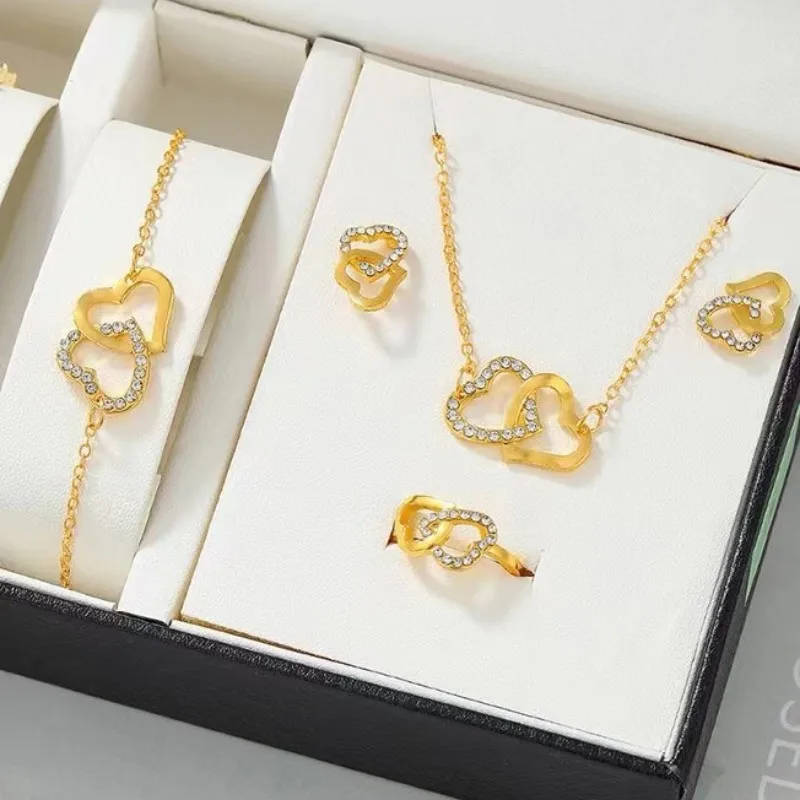 Customized Hot Sale Lovely Girls Heart Shape Real 925 Sterling Silver Diamond Charm Necklace Bracelet Jewelry Sets