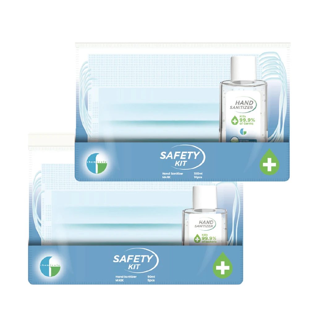Хирургическая маска для лица с антибактериальным гелем для рук 100 мл в ПВХ пакете